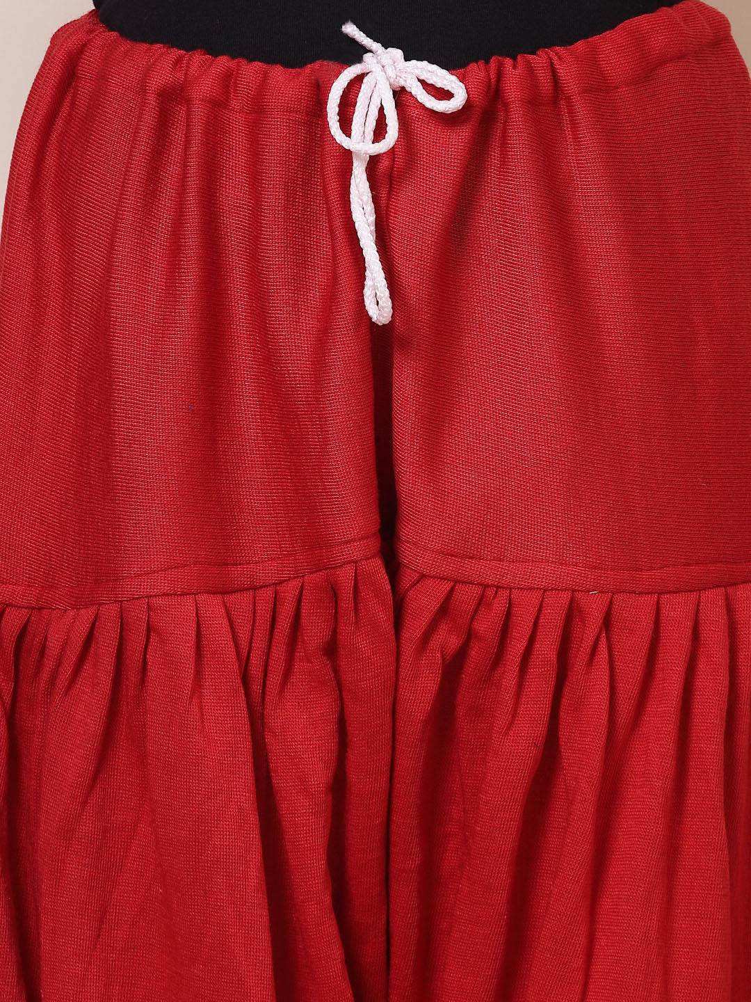 Red & Fawn Solid Woollen Salwar with drawstring, loose-fit semi Patiala style.