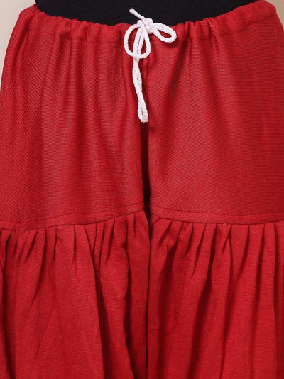 Red & Fawn Solid Woollen Salwar with drawstring, loose-fit semi Patiala style.