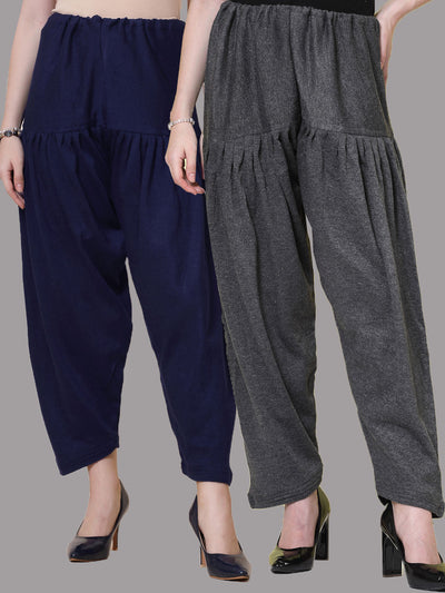 Navy Blue and Grey Solid Woollen Salwar Pack of 2 with drawstring closure.
