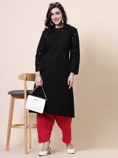 Magenta solid woollen salwar with drawstring, loose-fit semi Patiala style.