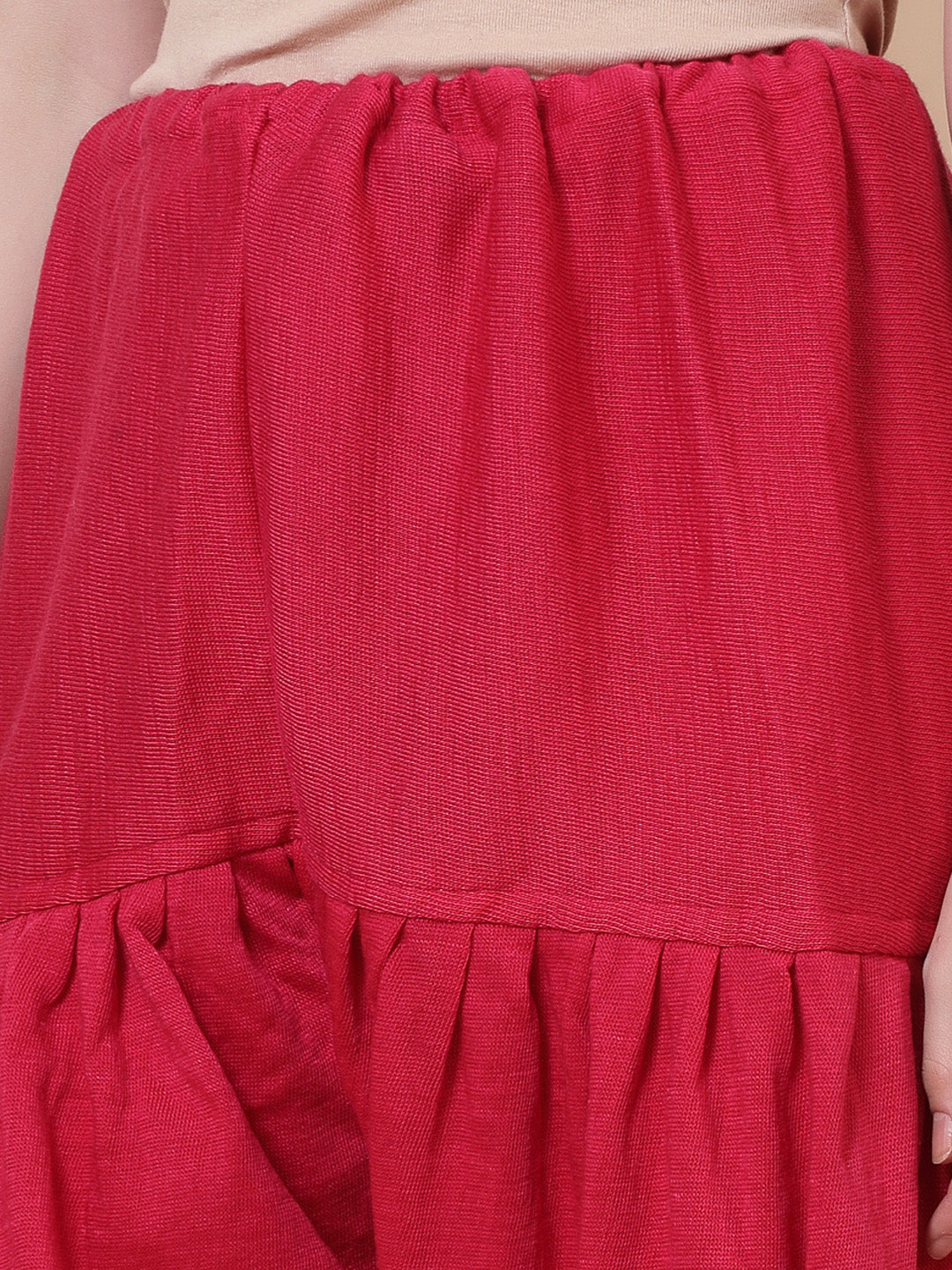 Magenta & Fawn Solid Woollen Salwar with drawstring closure.
