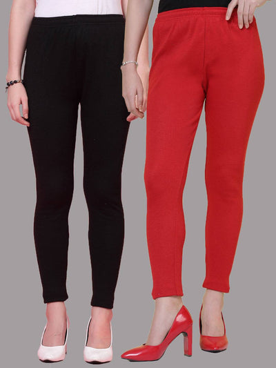 Black & Red Solid Woollen Leggings (Pack of 2)