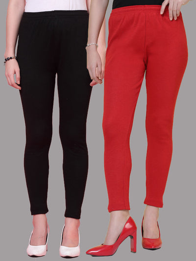 Black & Red Solid Woollen Leggings (Pack of 2)