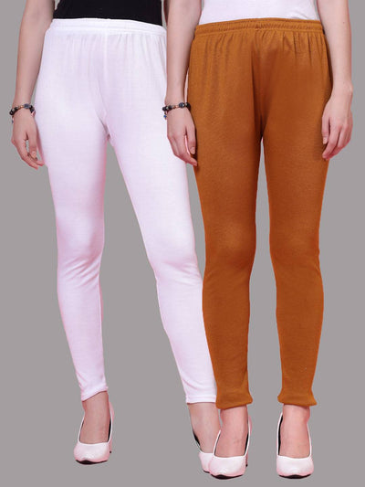 White and mustard solid woollen leggings pack with elasticated waistband and drawstring.