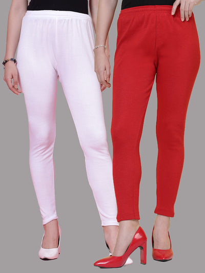 White & Red Solid Woollen Leggings (Pack of 2)