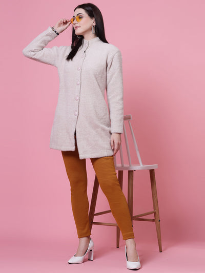Mustard and light fawn woollen leggings with elasticated waistband.