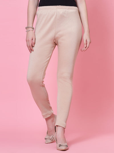 Mustard & Light Fawn Solid Woollen Leggings with elastic waistband and drawstring closure.