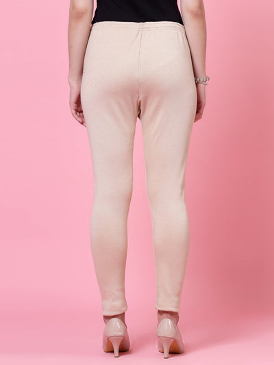 Mustard & Light Fawn Solid Woollen Leggings with Elasticated Waistband and Drawstring Closure