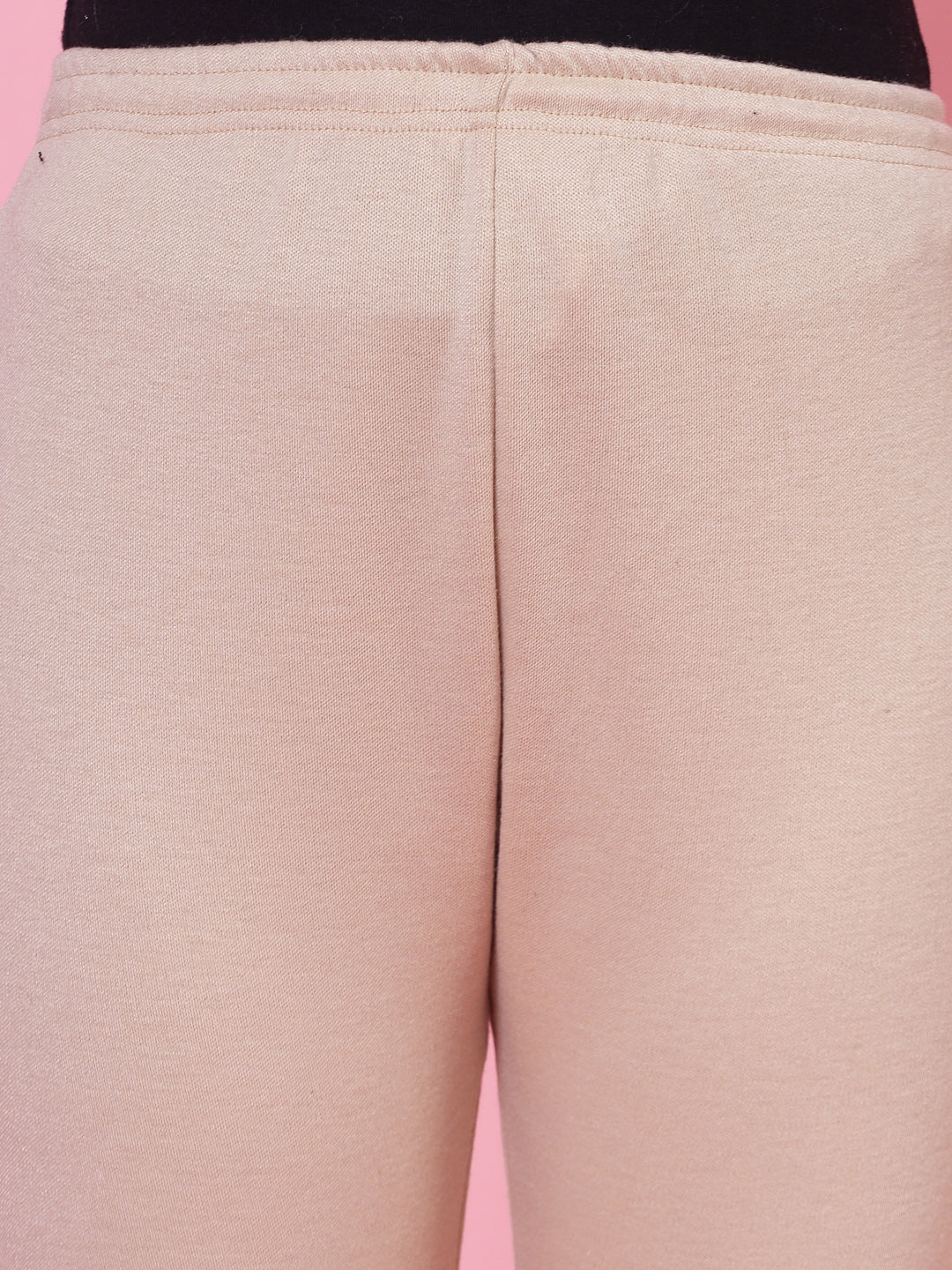 Mustard and light fawn solid woollen leggings with elasticated waistband and drawstring closure.