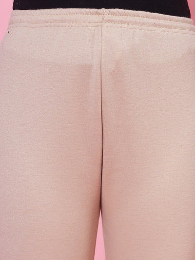Mustard and light fawn solid woollen leggings with elasticated waistband and drawstring closure.