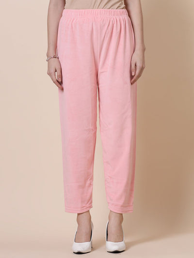 Navy blue and baby pink solid velvet palazzo pack with elasticated waistband.