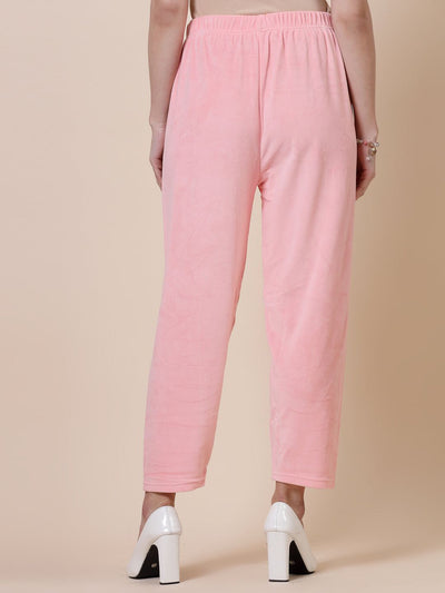 Navy blue and baby pink solid velvet palazzo pack with elasticated waistband.