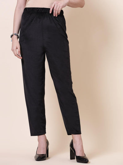 Fawn & Black solid velvet palazzo with elasticated waistband.