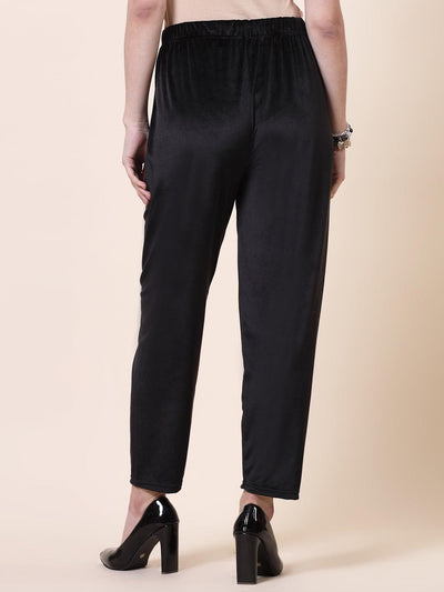 Fawn & Black Solid Velvet Palazzo Pack, elastic waistband, slip-on closure.