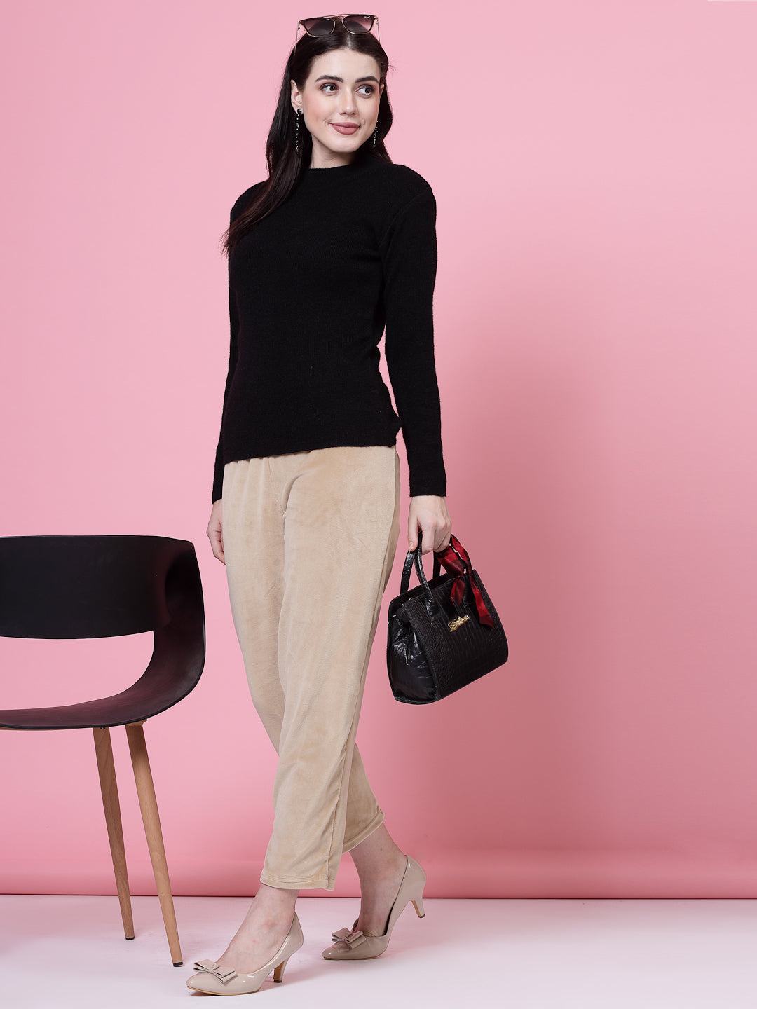 Fawn & Maroon Solid Velvet Palazzo Pack with elasticated waistband.