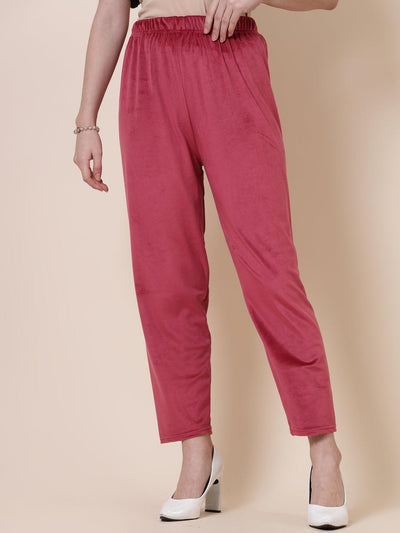 Fawn & Maroon Solid Velvet Palazzo Pack, elastic waistband, slip-on closure.