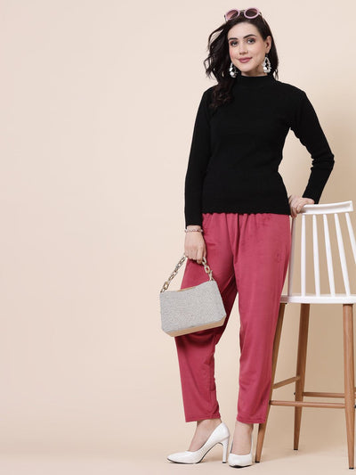 Maroon & Baby Pink Velvet Palazzo Pack with Elastic Waistband