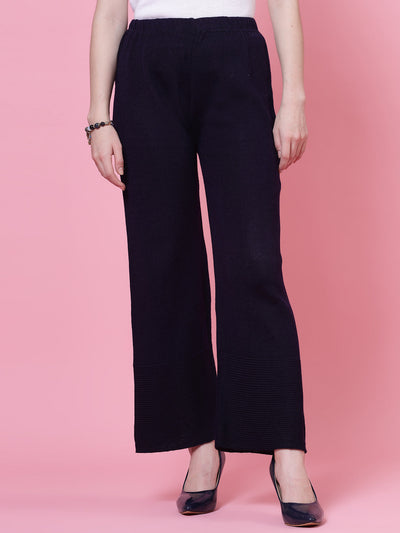 Navy Blue & Red Solid Woollen Palazzo with elasticated waistband.