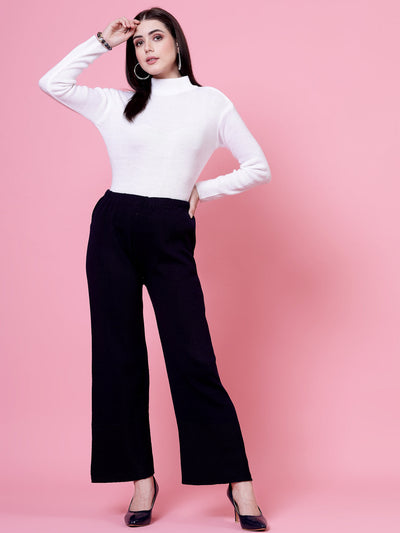 Navy Blue Woollen Palazzo with Elasticated Waistband