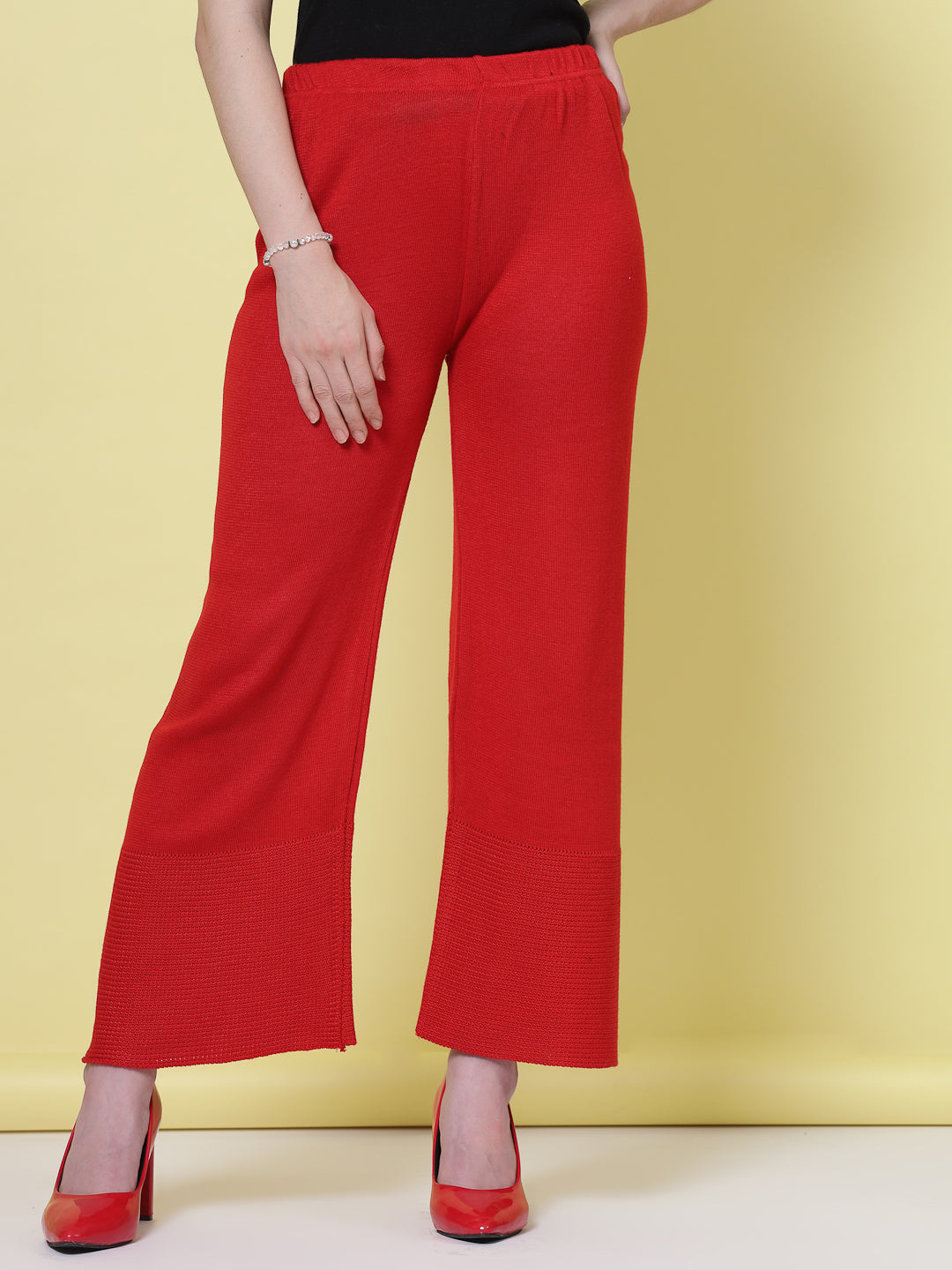 Navy Blue & Red Solid Woollen Palazzo Pack with elasticated waistband displayed.