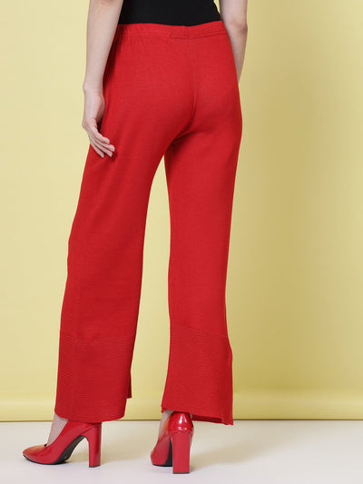 Navy Blue & Red Solid Woollen Palazzo with elasticated waistband.