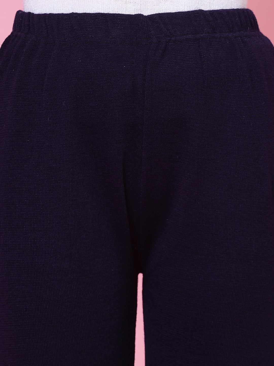 Navy Blue solid woollen palazzo with elasticated waistband.