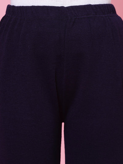 Navy Blue solid woollen palazzo with elasticated waistband.