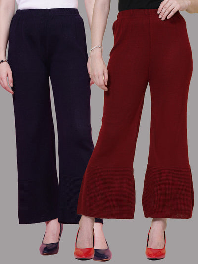 Navy Blue & Maroon Solid Woollen Palazzo (Pack of 2)