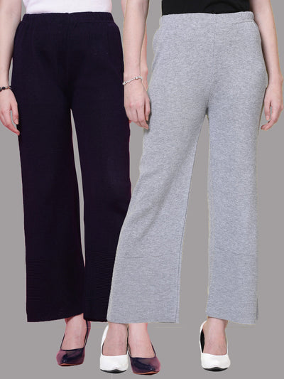 Navy Blue & Light Grey Solid Woollen Palazzo Pack with Elasticated Waistband