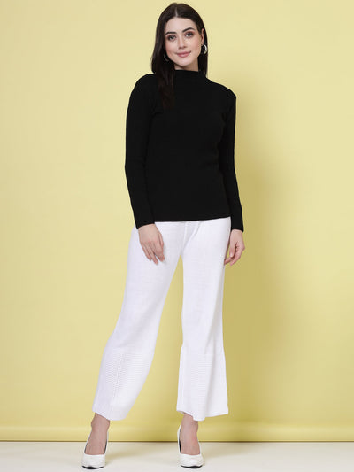 White and maroon solid woollen palazzo pack with elastic waistband.