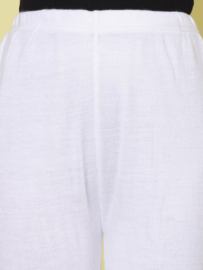 White woollen palazzo with elasticated waistband and slip-on closure.