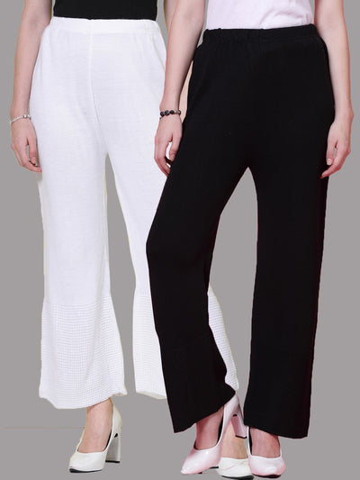 White & Black Solid Woollen Palazzo (Pack of 2)