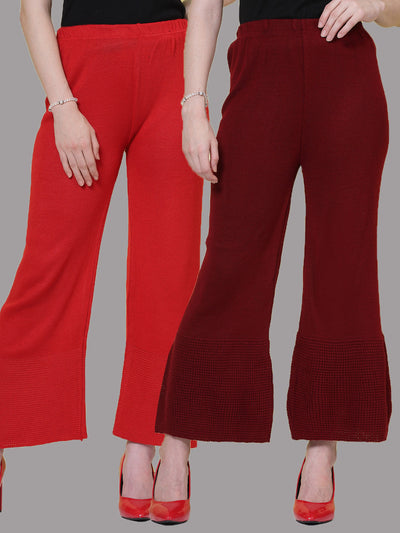 Red & Maroon Solid Woollen Palazzo (Pack of 2)