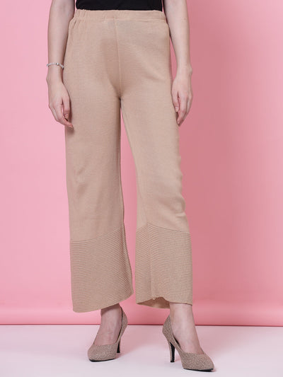 Red and beige solid woollen palazzo with elastic waistband.