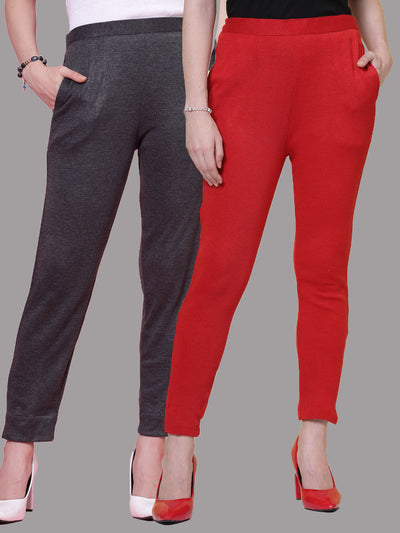 Dark Grey & Red Solid Woollen Trouser (Pack of 2)