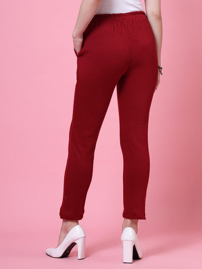 White & Maroon Solid Woollen Trouser Pack with elasticated waistband and side pockets.