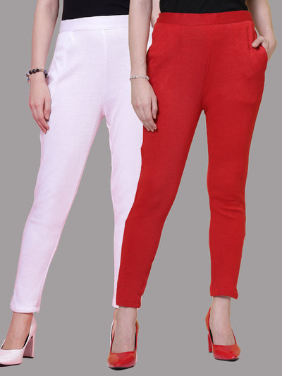 White & Red Solid Woollen Trouser (Pack of 2)