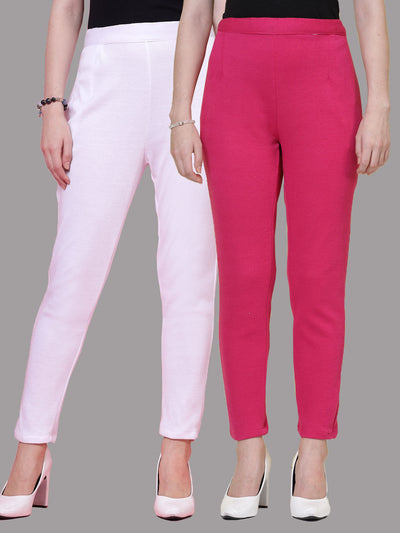 White & Magenta Solid Woollen Trouser (Pack of 2)
