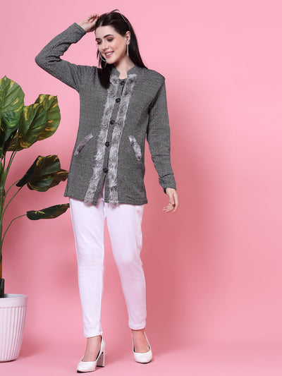 White and light fawn solid woollen trousers with elasticated waistband and side pockets.