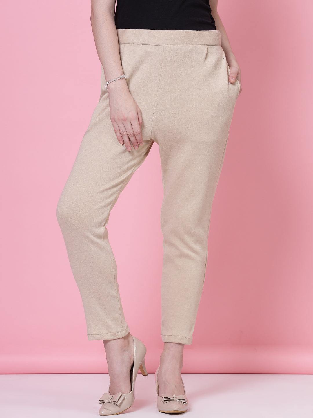 White solid semi Patiala woollen salwar with elasticated waistband.
