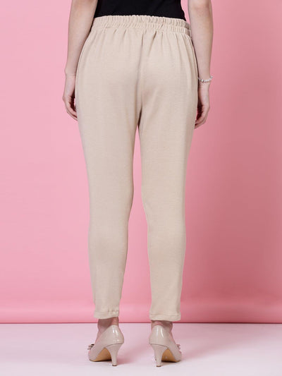 White solid semi Patiala woollen salwar with elasticated waistband.