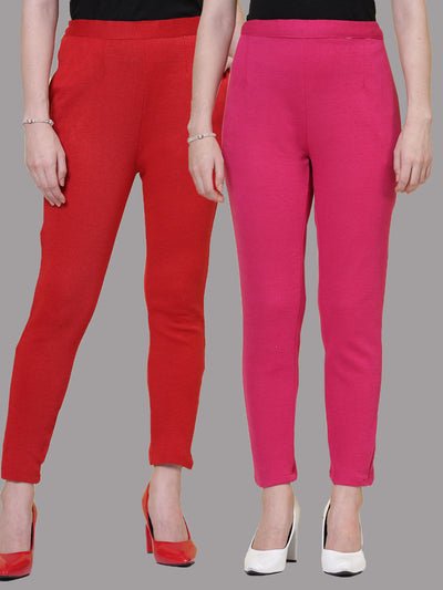 Red & Magenta Solid Woollen Trouser (Pack of 2)