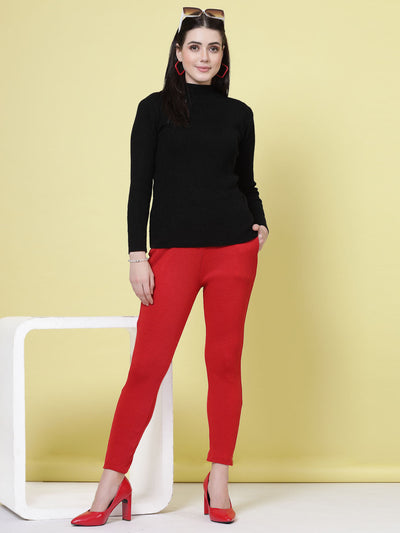 Red & Dark Fawn Solid Woollen Trouser (Pack of 2)