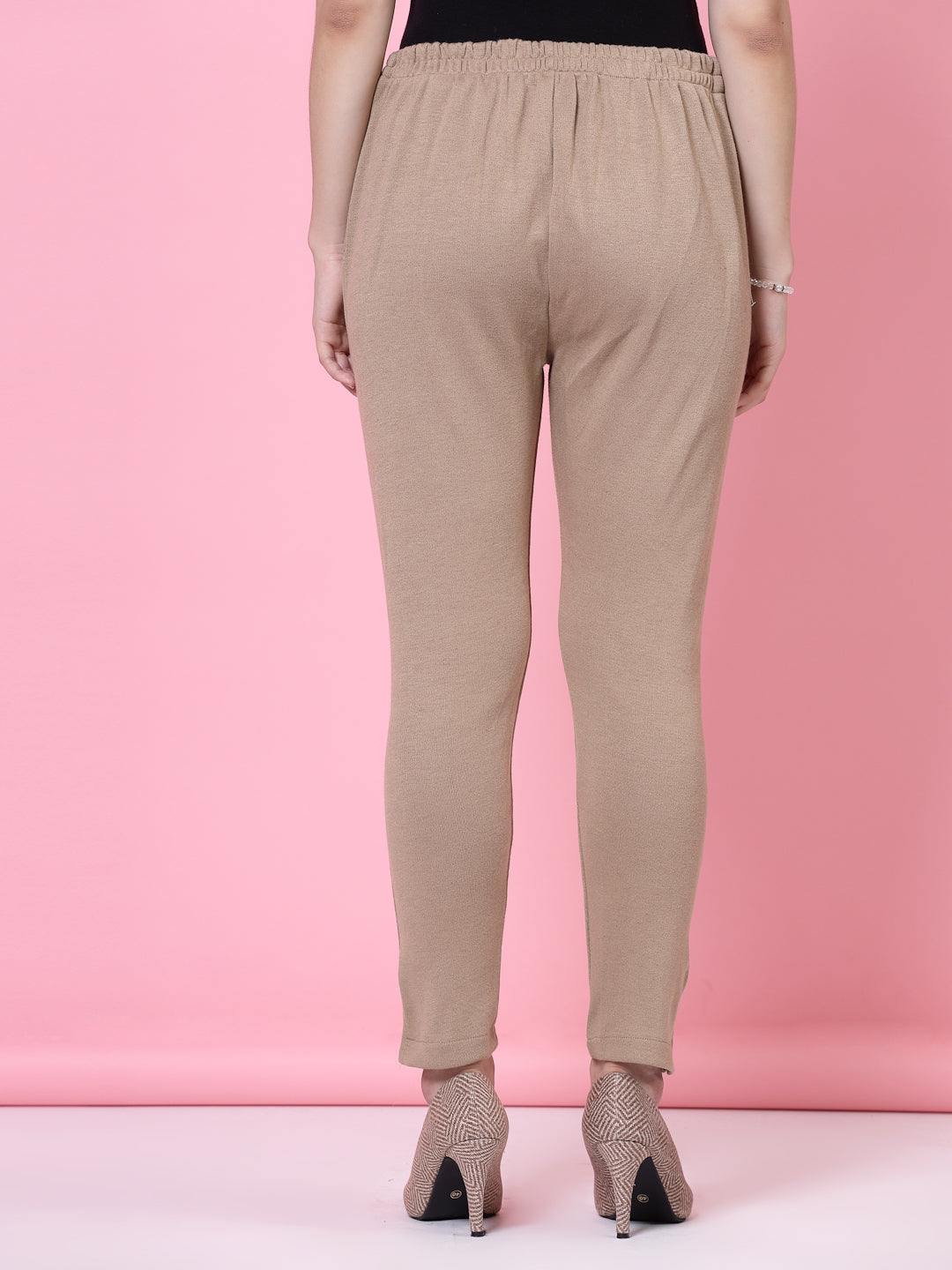 Magenta & Dark Fawn Solid Woollen Trouser Pack with elasticated waistband and side pockets.