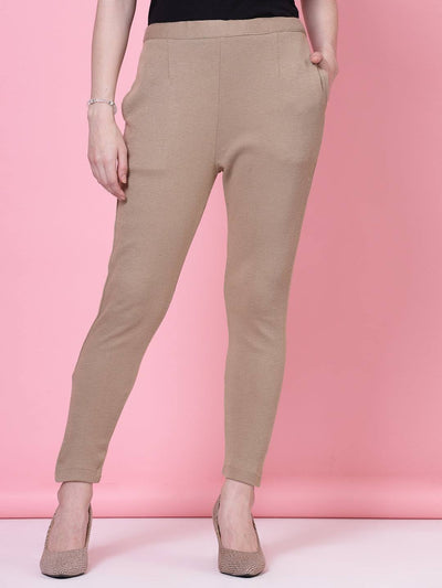 Dark Fawn & Navy Blue solid woollen trousers pack with elasticated waistband and side pockets.