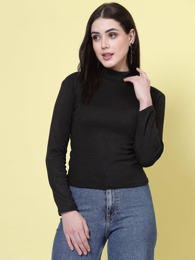 Black & Sky Blue Solid High Neck Regular Tops Pack, Full Sleeves, Casual Wear.