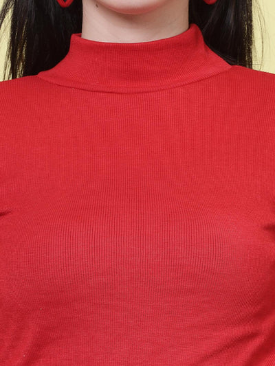 Red & Brown solid high neck regular top pack of 2, full sleeves, casual wear.