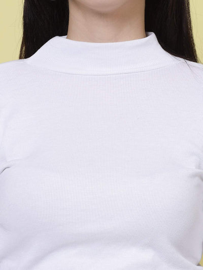 White and brown solid high neck regular top pack with full sleeves, casual wear.