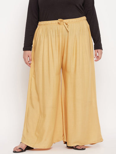 Fawn Solid Rayon Jumbo Sharara with elasticated waistband and drawstring.
