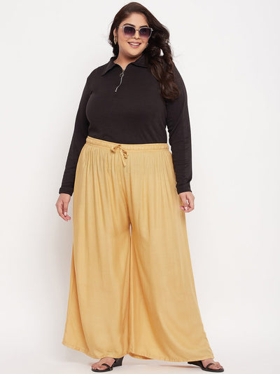 Fawn Solid Rayon Jumbo Sharara with elasticated waistband and drawstring.